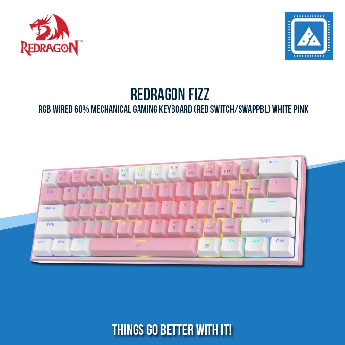 REDRAGON FIZZ RGB WIRED 60% MECHANICAL GAMING KEYBOARD (RED SWITCH/SWAPPBL) WHITE PINK REDRAGON FIZZ RGB WIRED 60% MECHANICAL GAMING KEYBOARD (RED SWITCH/SWAPPBL) WHITE PINK